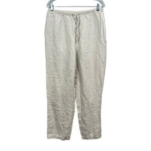 J. Jill Womens Love Linen Pants Elastic Drawstring Waist Tapered Pockets Beige S